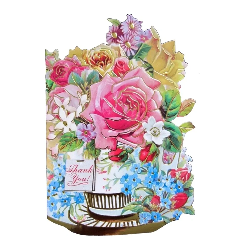 Punch Studio Single Gold Foil Fancy Shaped Note Card ~ Thank You Bouquet (64535)